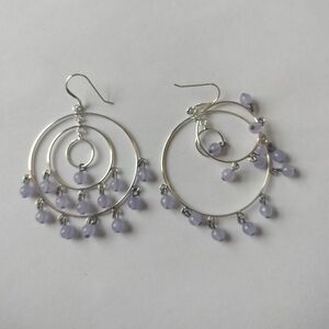Vintage Sterling Silver Violet Spinel Hoop Earrings